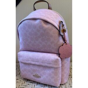 Coach Powder Pink Taylor Small Backpack Signature Laptop Tote Bag & Charms NWT